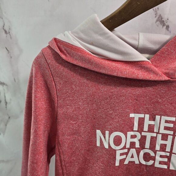 The North Face Hoodie Womens Small Pink Heathered Sweatshirt Pullover White Logo - Picture 2 of 10